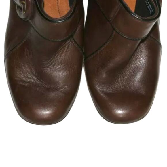 Clarks Artisan Brown Leather Platform Buckle Mules - Picture 3 of 6